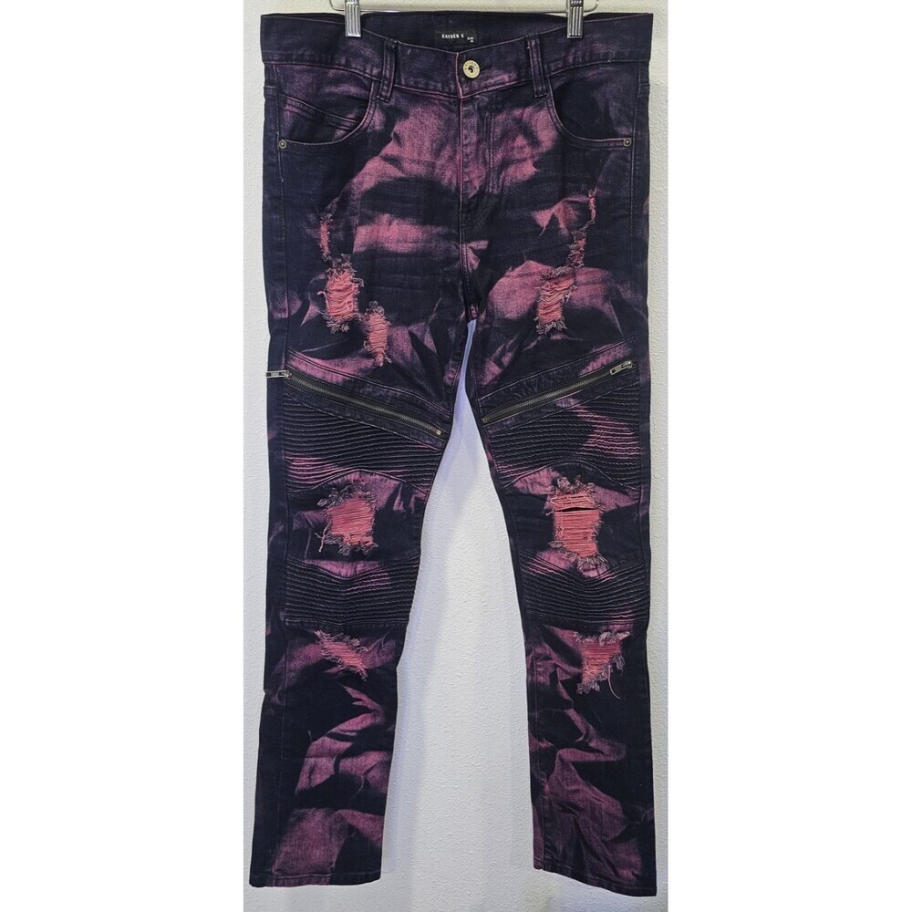 Kayden K Men's Skinny Jeans Comfort Stretch Slim 34 Distressed Tye-Dye Pants